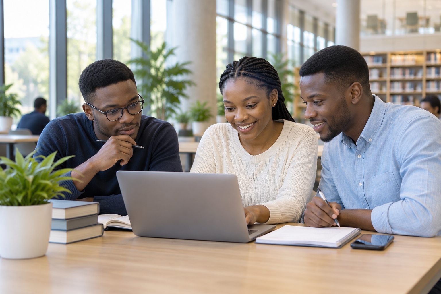 Illustration of adult learners working together around a laptop